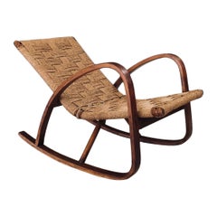 Silla mecedora de cuerda de diseño de mediados de siglo, Italia Años 50