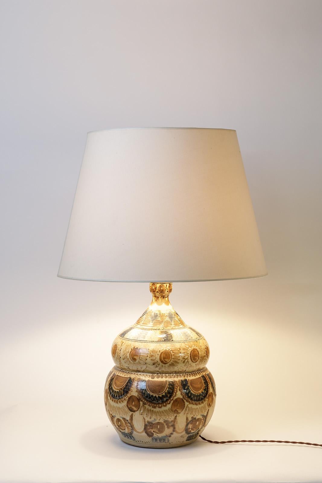 Midcentury Design Stoneware Decorated Ceramic Table Lamp by Courjault 2