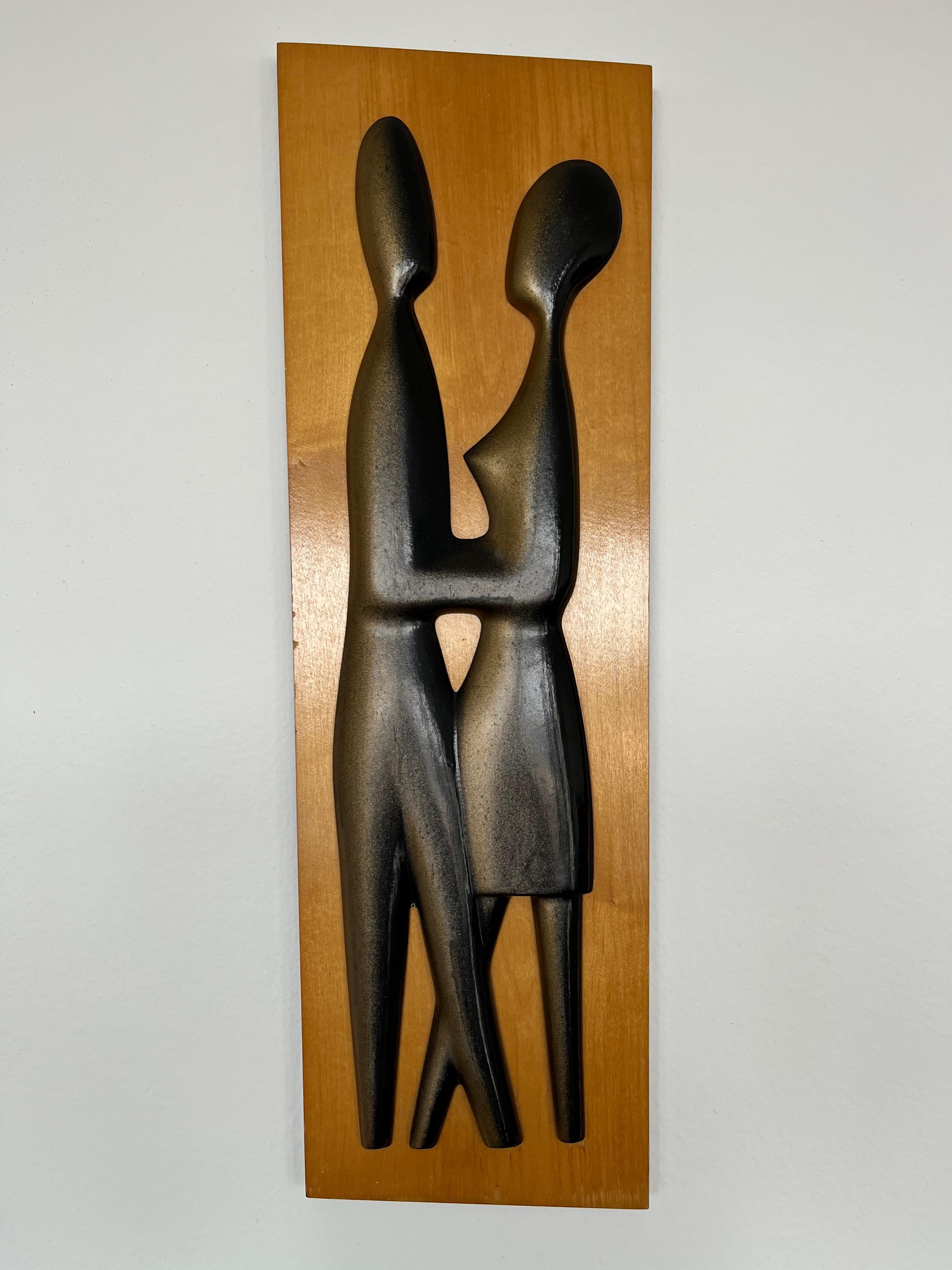 German Midcentury Design Wall Wood Decoration / Lovers, 1960s, Czechoslovakia For Sale