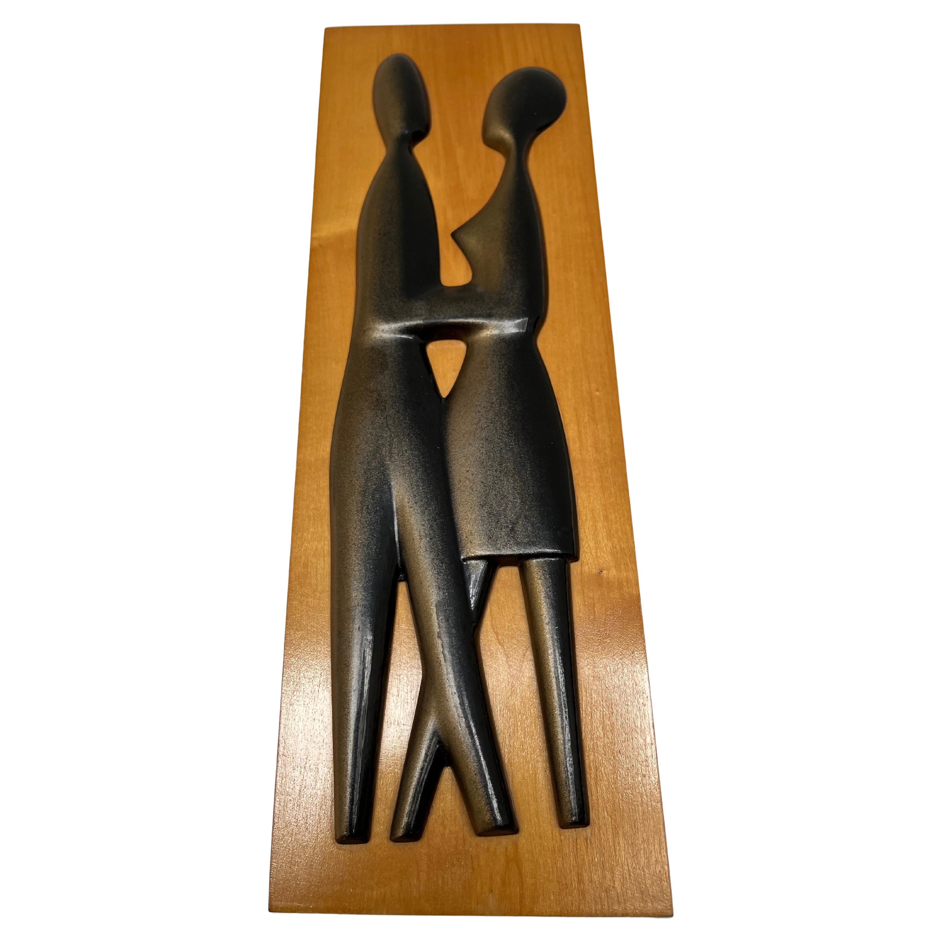 Midcentury Design Wall Wood Decoration / Lovers, 1960s, Czechoslovakia For Sale
