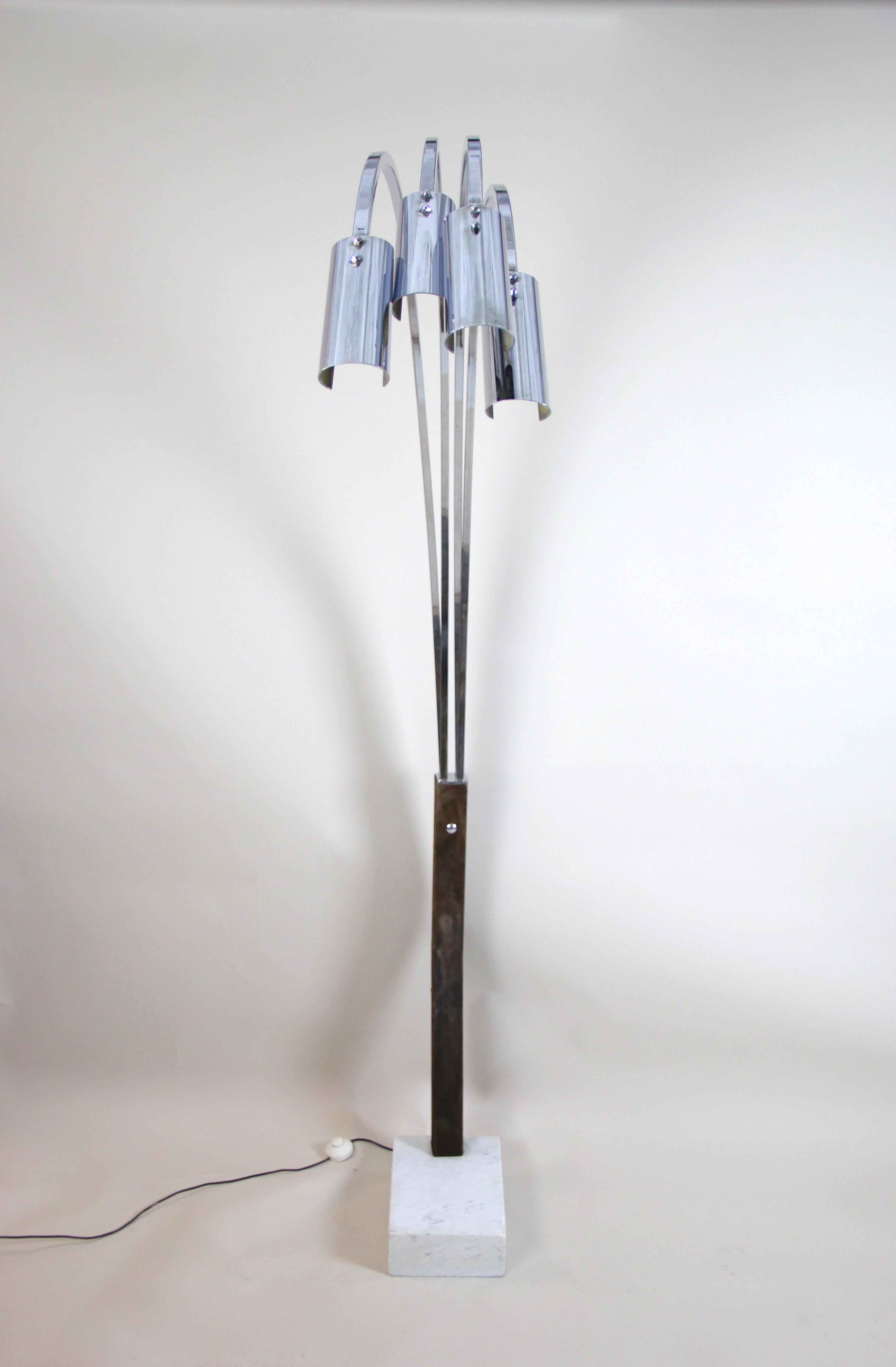 Midcentury Designer Floor Lamp Chromed with Marble Base, Italy, circa 1960 In Good Condition In Lichtenberg, AT