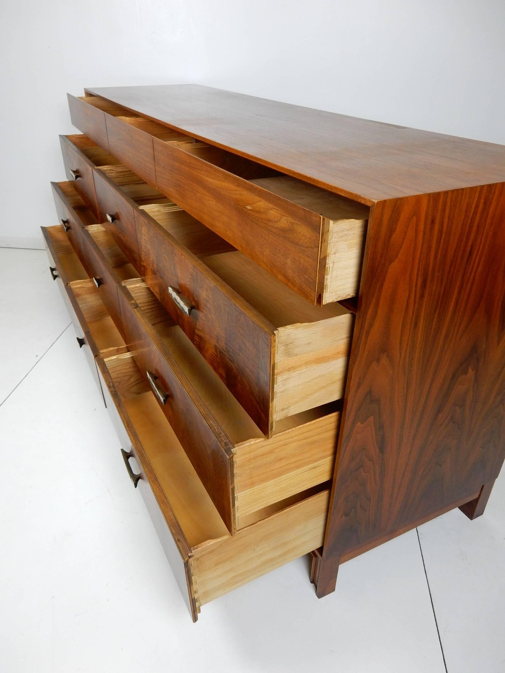 Midcentury Designer John Keal Walnut Burl Wood Chest of Drawers, 12 Cabinet 2