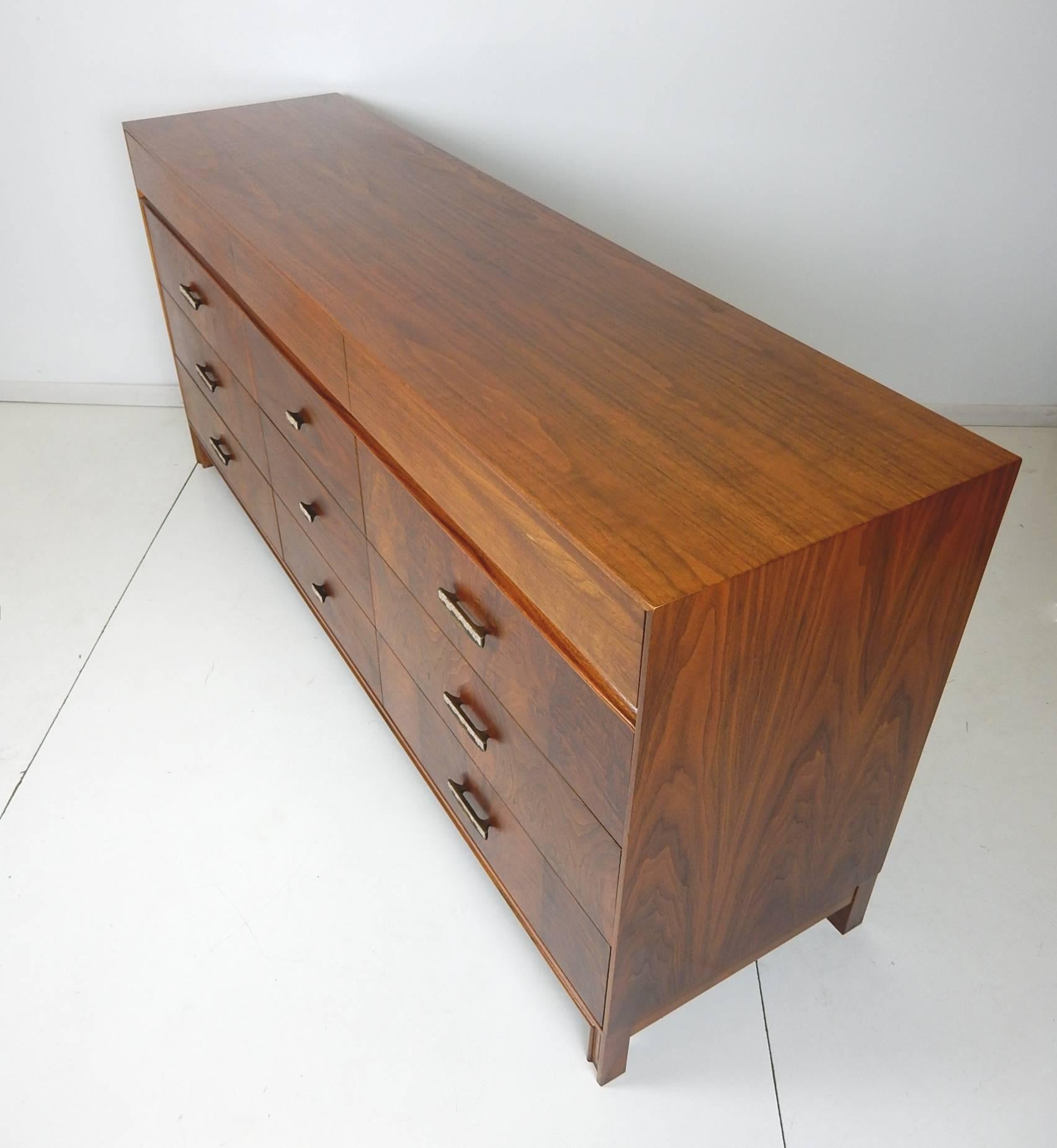 Midcentury Designer John Keal Walnut Burl Wood Chest of Drawers, 12 Cabinet 3