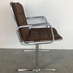 French Aluminium Mid-Century Desk Chair with Cognac Colored Leather