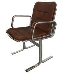 French Aluminium Mid-Century Desk Chair with Cognac Colored Leather