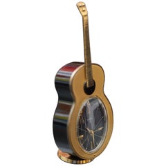 Midcentury Desk Clock in Shape of a Guitar 8 Days with Mechanism Alarm Melody