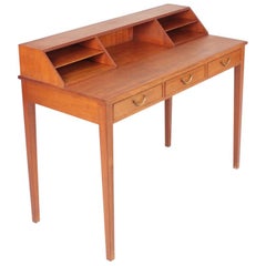Midcentury Desk in Mahogany with Organizer Designed by Ole Wanscher, 1950s