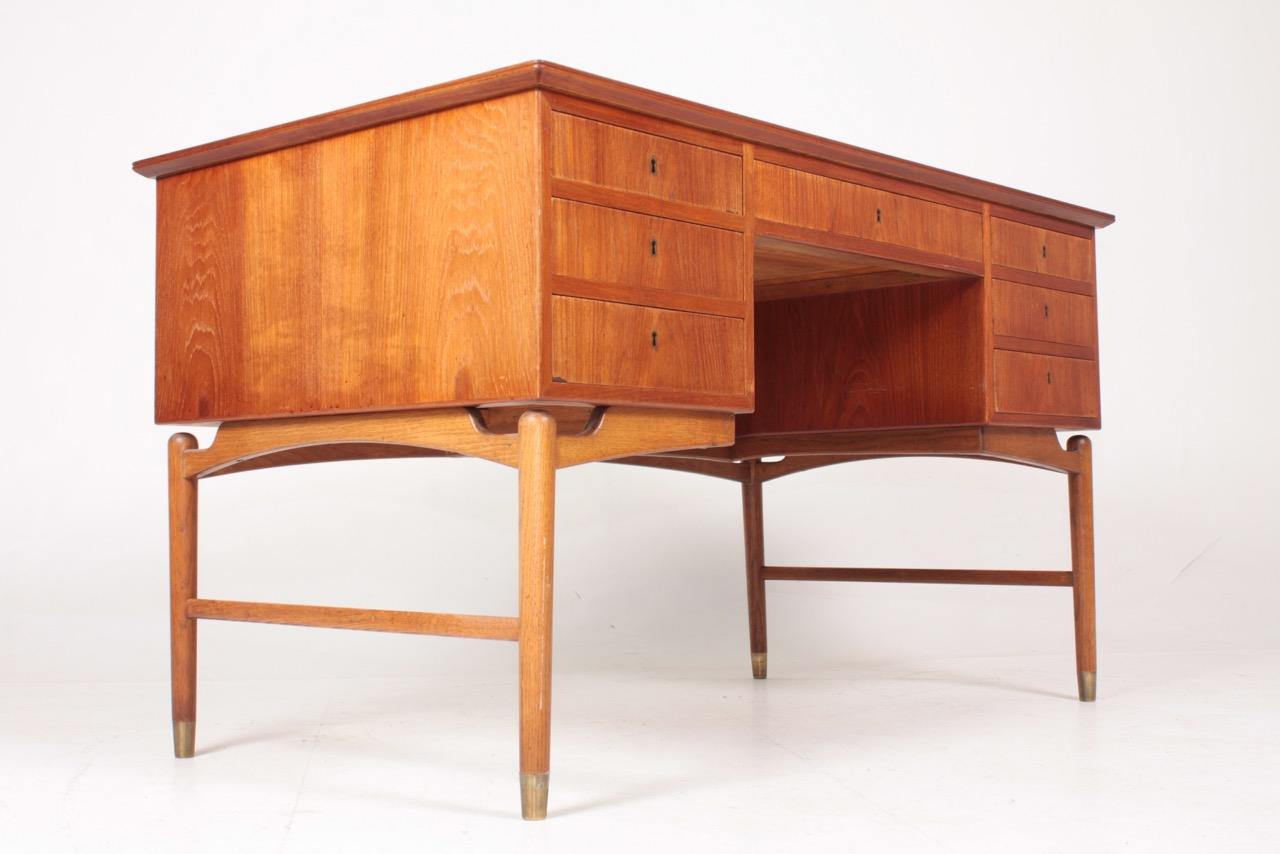 Scandinavian Modern Midcentury Desk in Teak, Oak and Brass, Danish Modern, 1960s