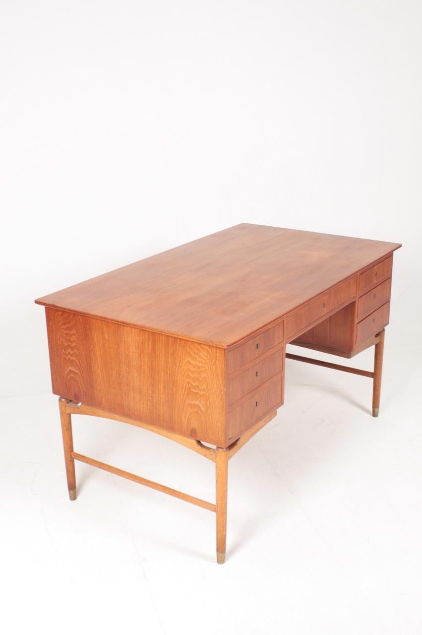 Mid-20th Century Midcentury Desk in Teak, Oak and Brass, Danish Modern, 1960s