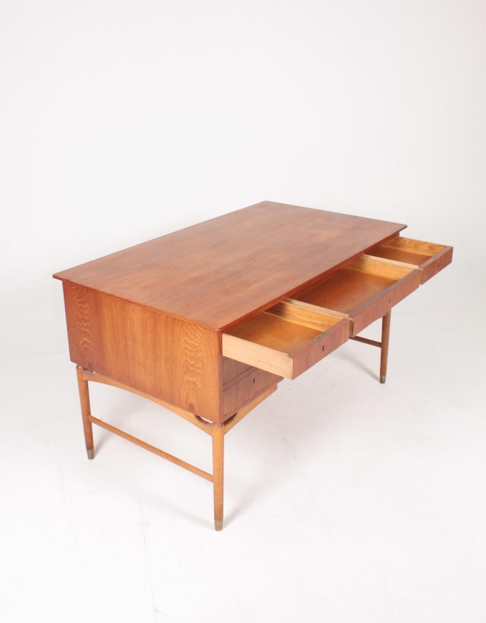 Midcentury Desk in Teak, Oak and Brass, Danish Modern, 1960s 1