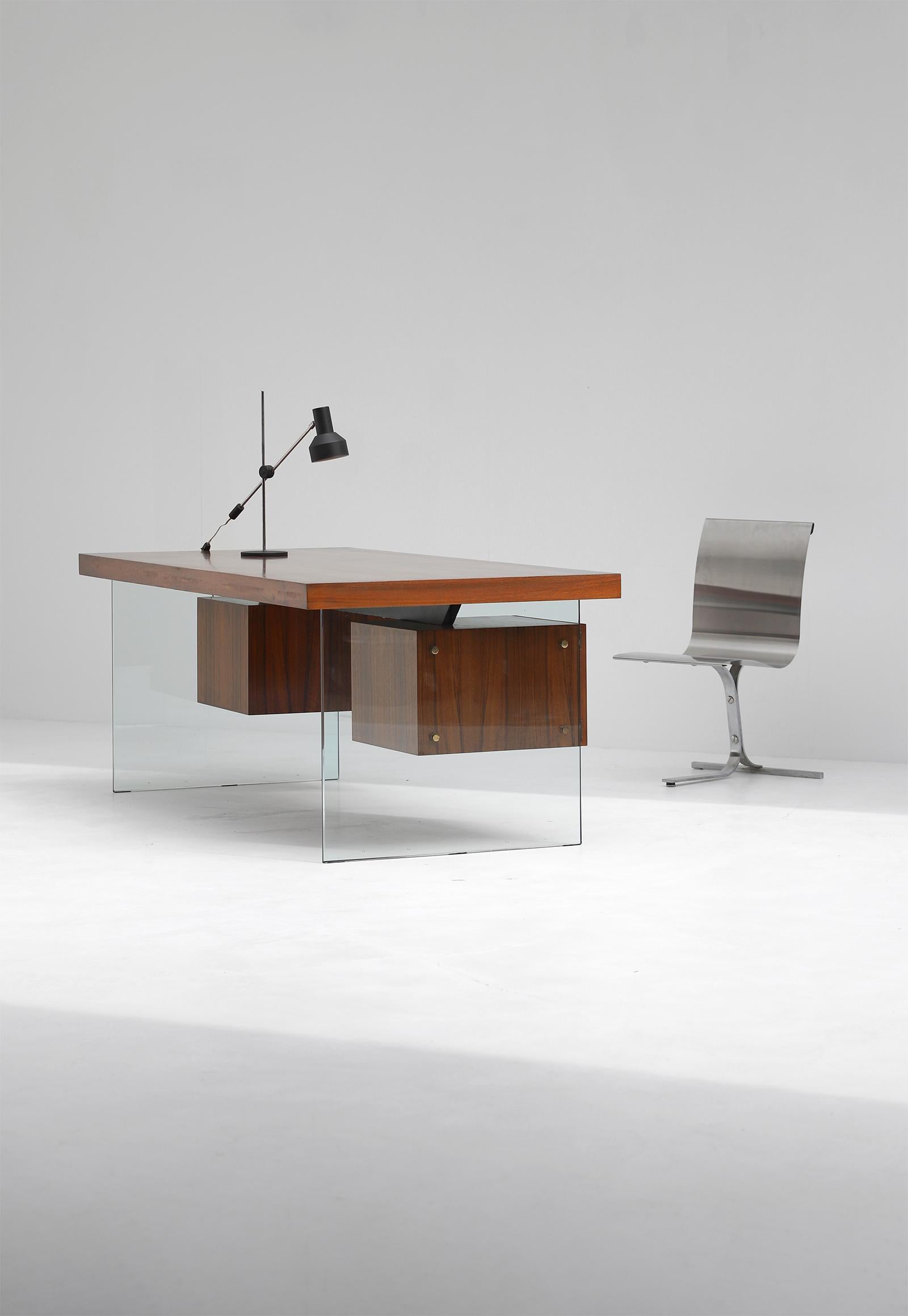 midcentury desk with glass by Jos de Mey for Van den Berghe Pauvers 1960 5