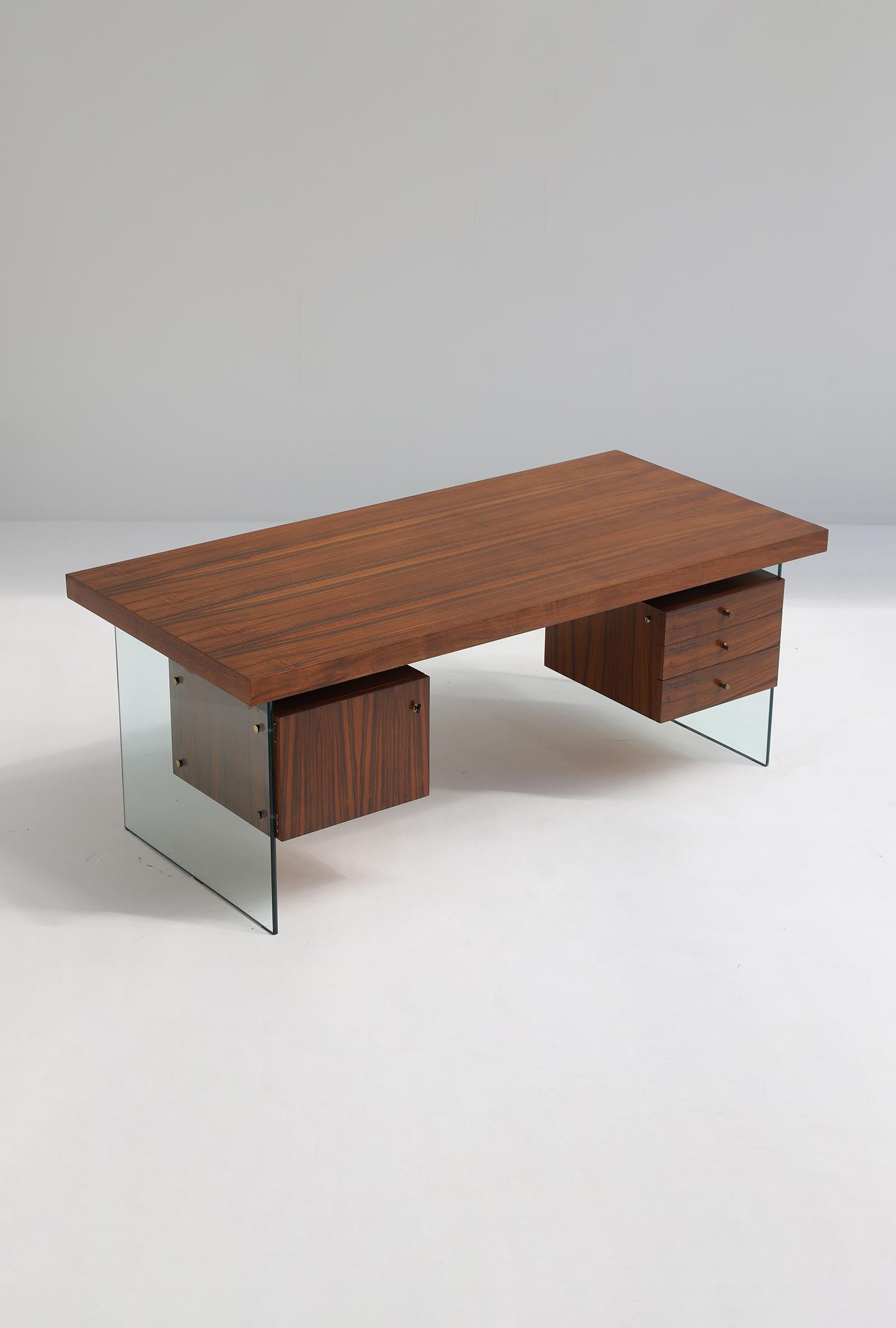 Mid-Century Modern midcentury desk with glass by Jos de Mey for Van den Berghe Pauvers 1960