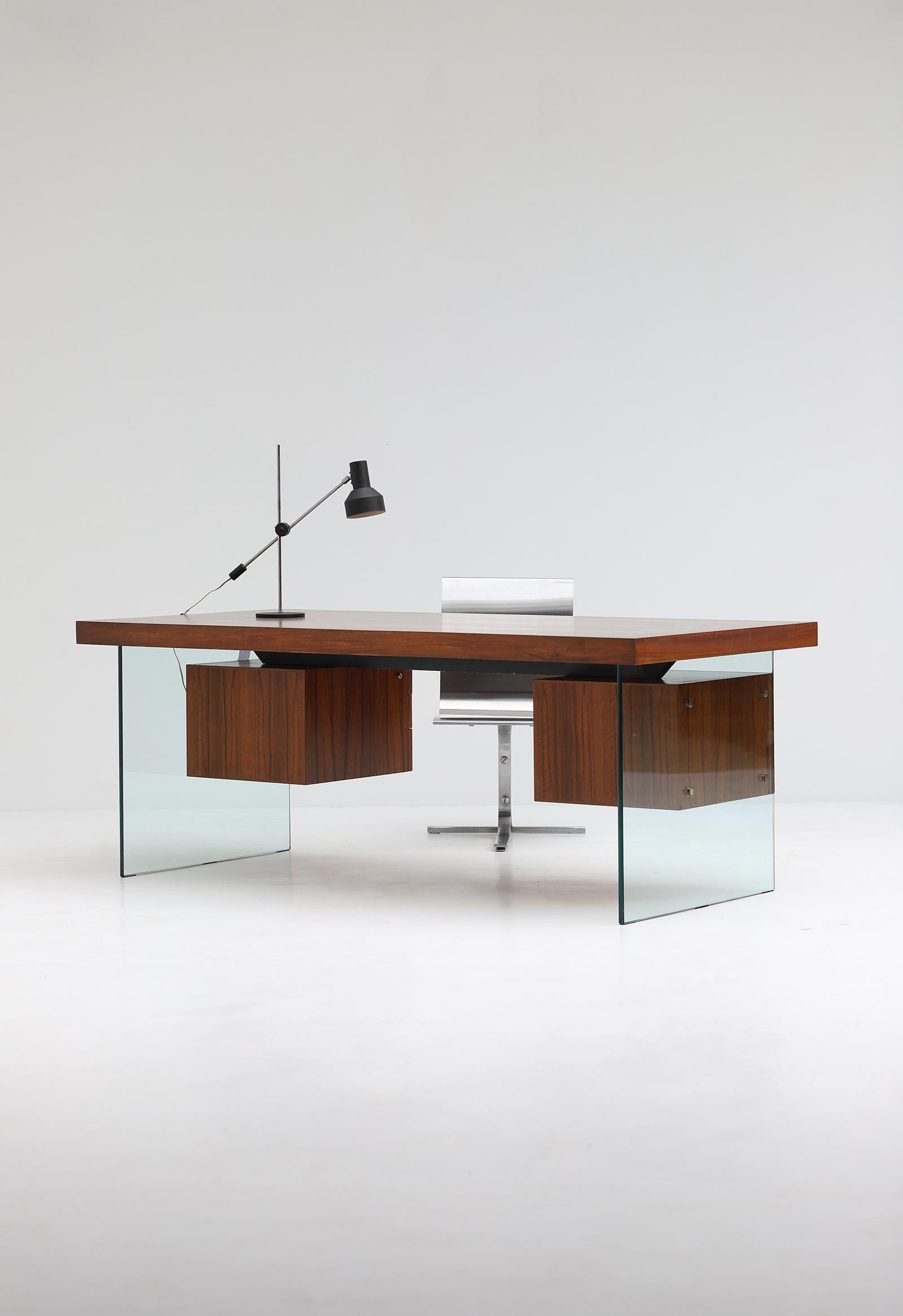 Mid-20th Century midcentury desk with glass by Jos de Mey for Van den Berghe Pauvers 1960