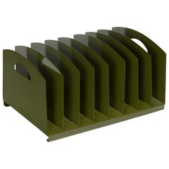 Midcentury Desktop File Holder/ Magazine Rack, Refinished in Olive Green