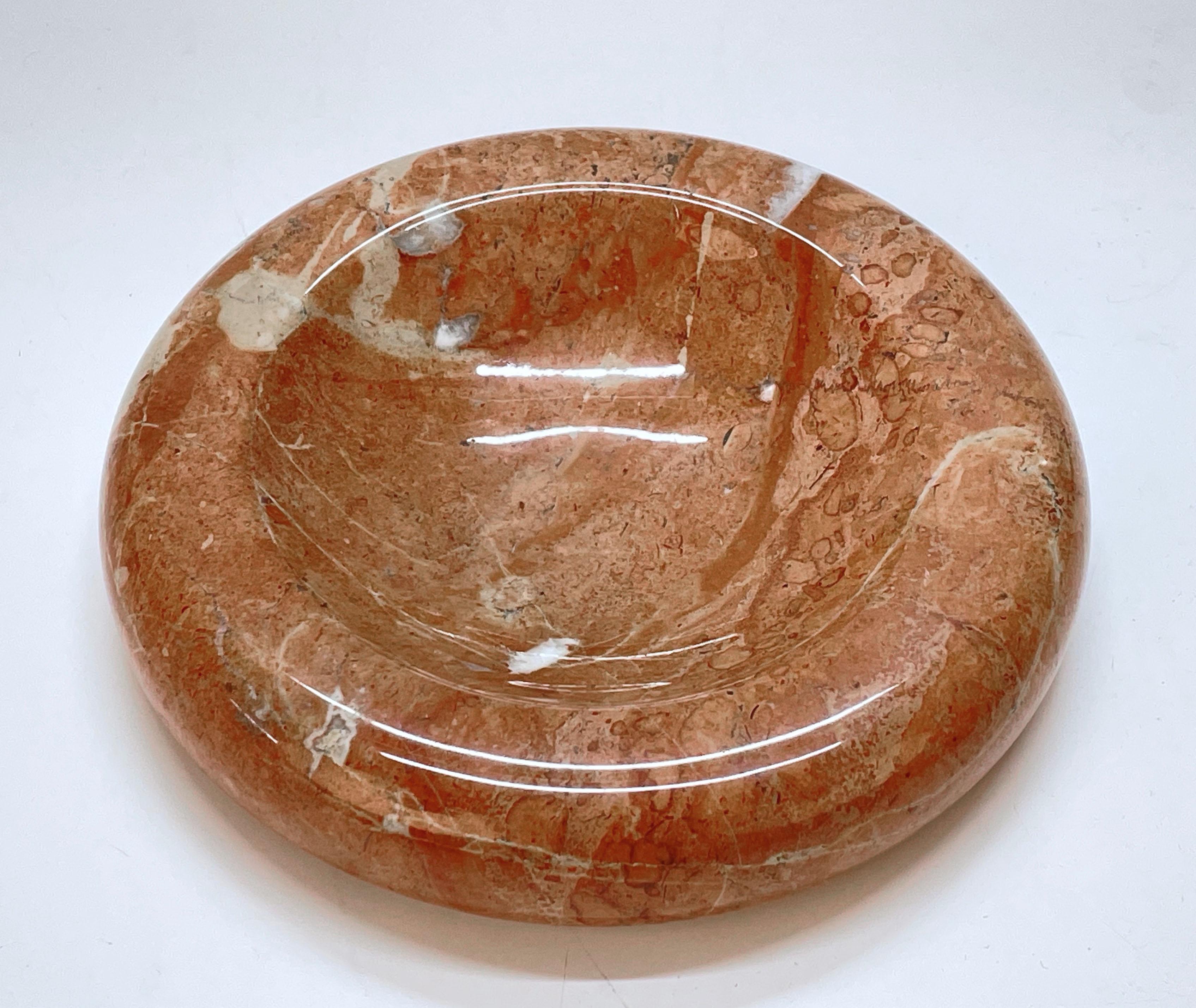 Midcentury Di Rosa and Giusti Salmon Pink Marble Italian Bowl for Up & Up, 1970s For Sale 3