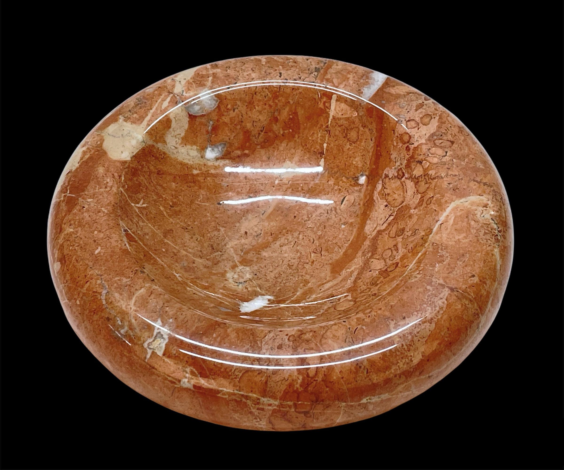Midcentury Di Rosa and Giusti Salmon Pink Marble Italian Bowl for Up & Up, 1970s For Sale 4