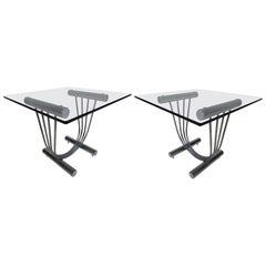 Retro Midcentury DIA Style Chrome and Glass Side Tables