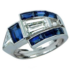 Midcentury Diamond and Sapphire Ring