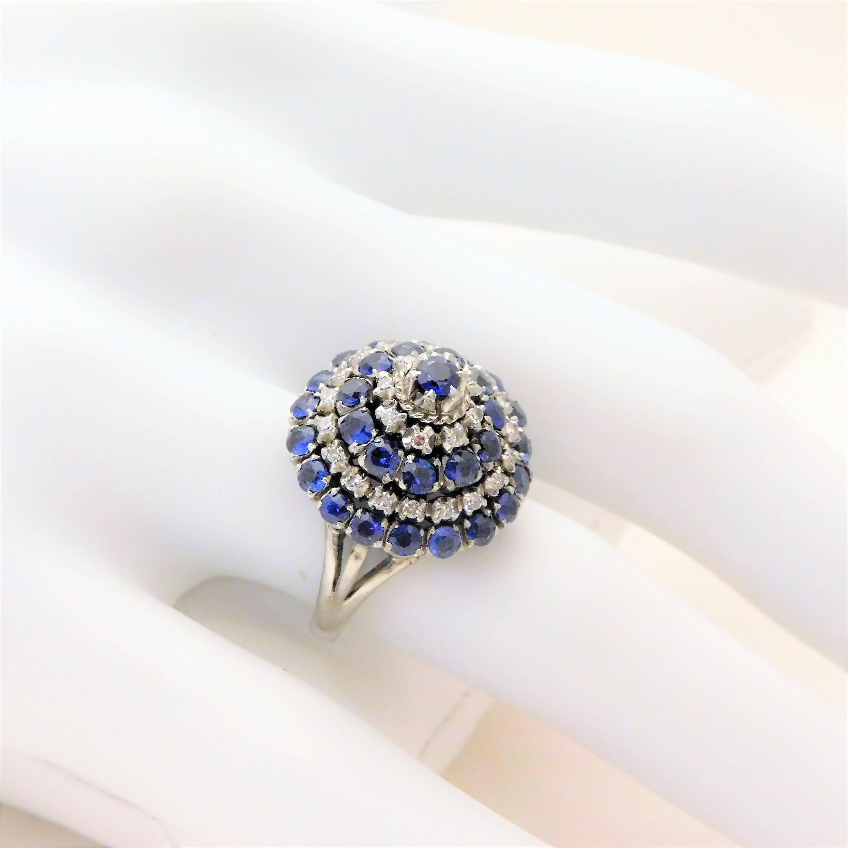 Midcentury Diamond and Sapphire Spinning Dome Ring, circa 1943 For Sale 5