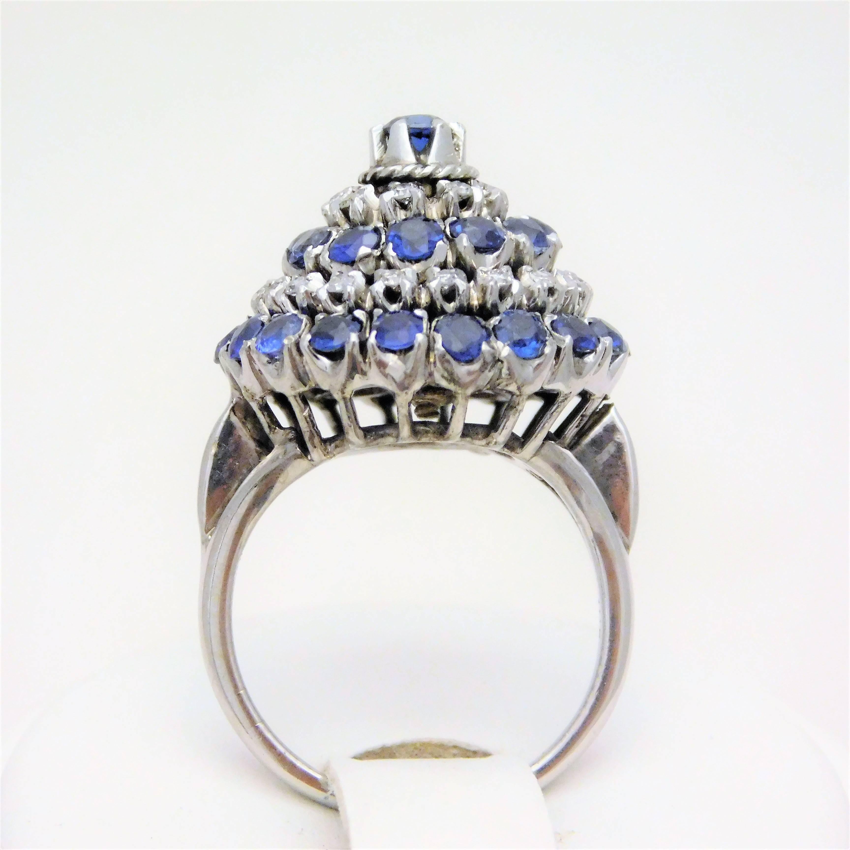Retro Midcentury Diamond and Sapphire Spinning Dome Ring, circa 1943 For Sale