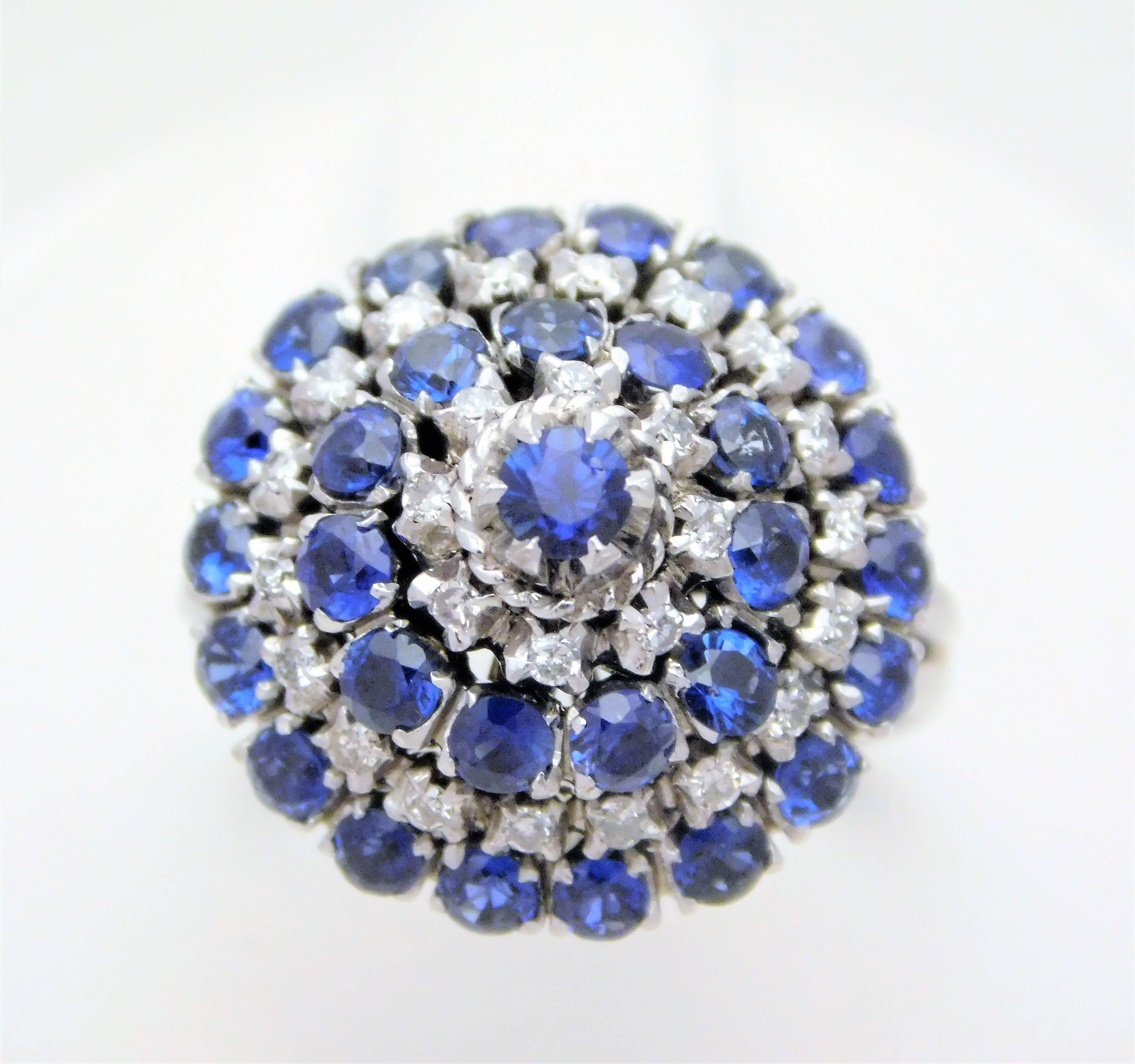 Midcentury Diamond and Sapphire Spinning Dome Ring, circa 1943 In Good Condition For Sale In Metairie, LA