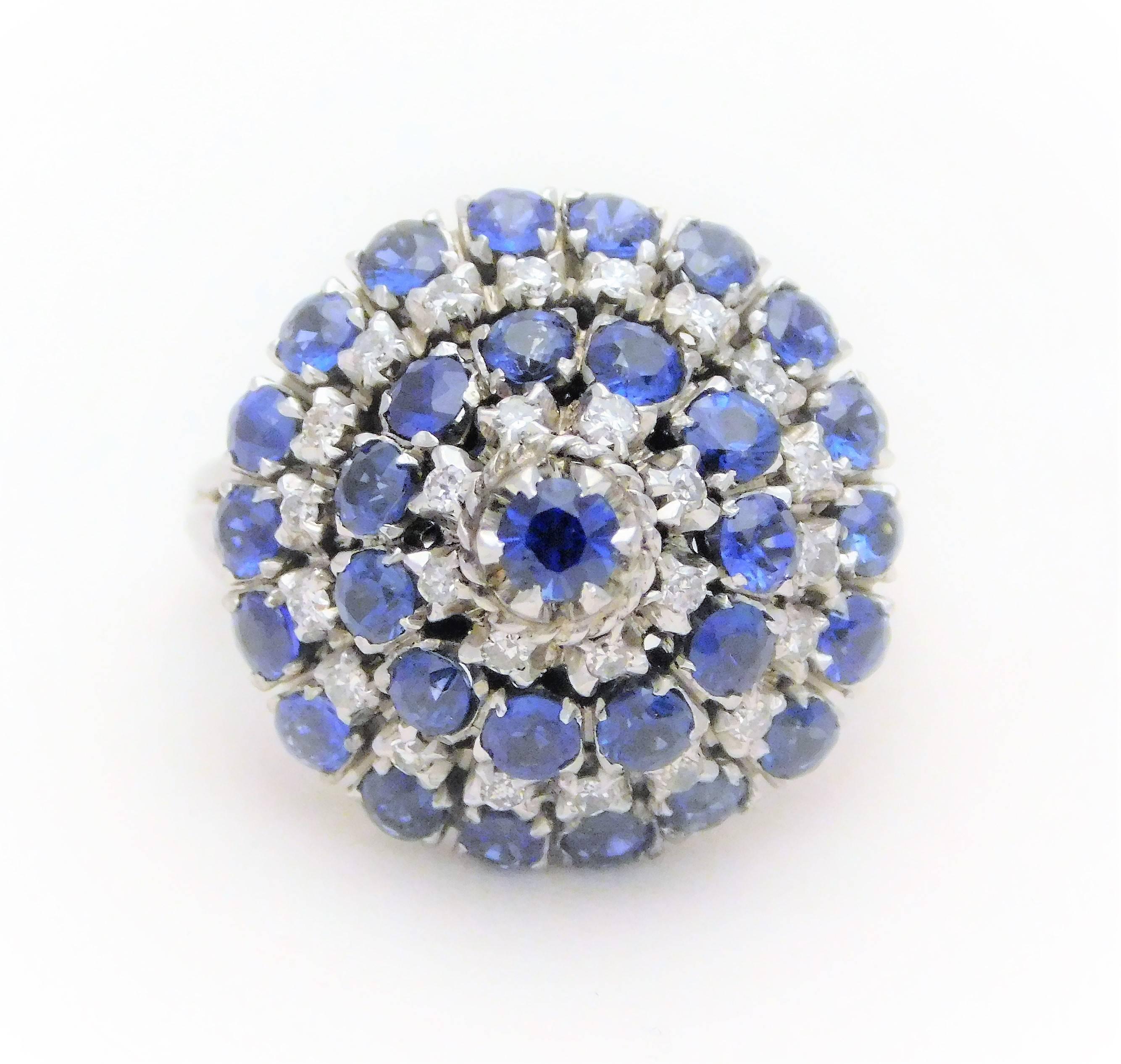 Women's Midcentury Diamond and Sapphire Spinning Dome Ring, circa 1943 For Sale