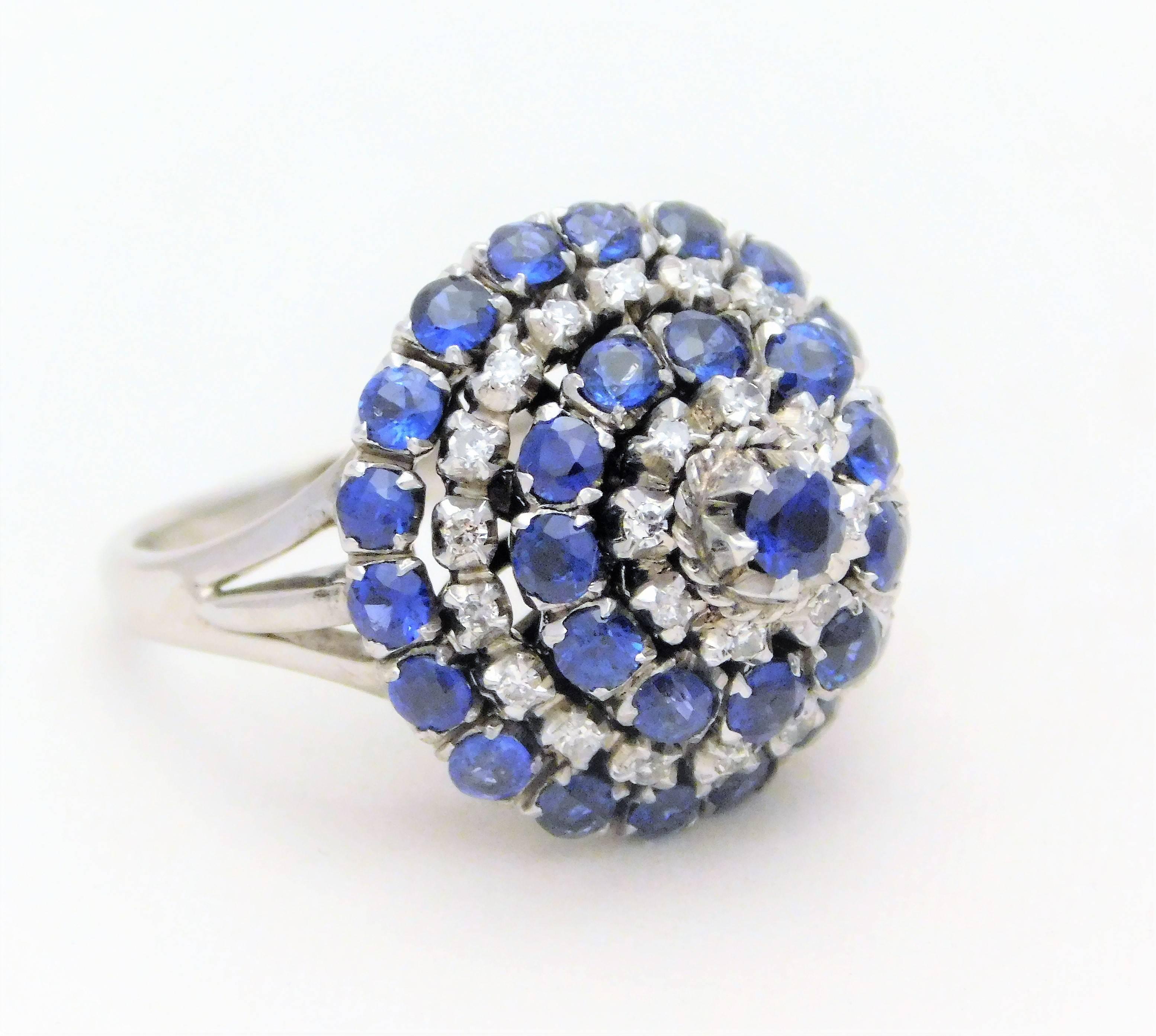 Midcentury Diamond and Sapphire Spinning Dome Ring, circa 1943 For Sale 1