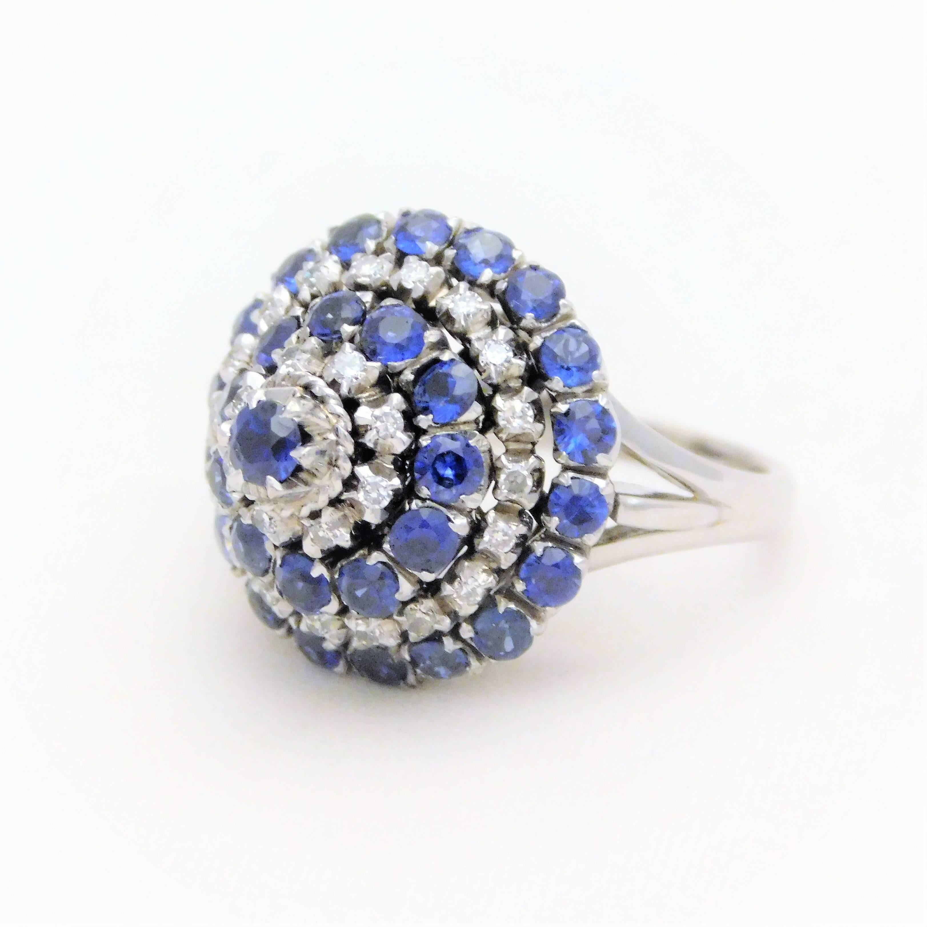 Midcentury Diamond and Sapphire Spinning Dome Ring, circa 1943 For Sale 2
