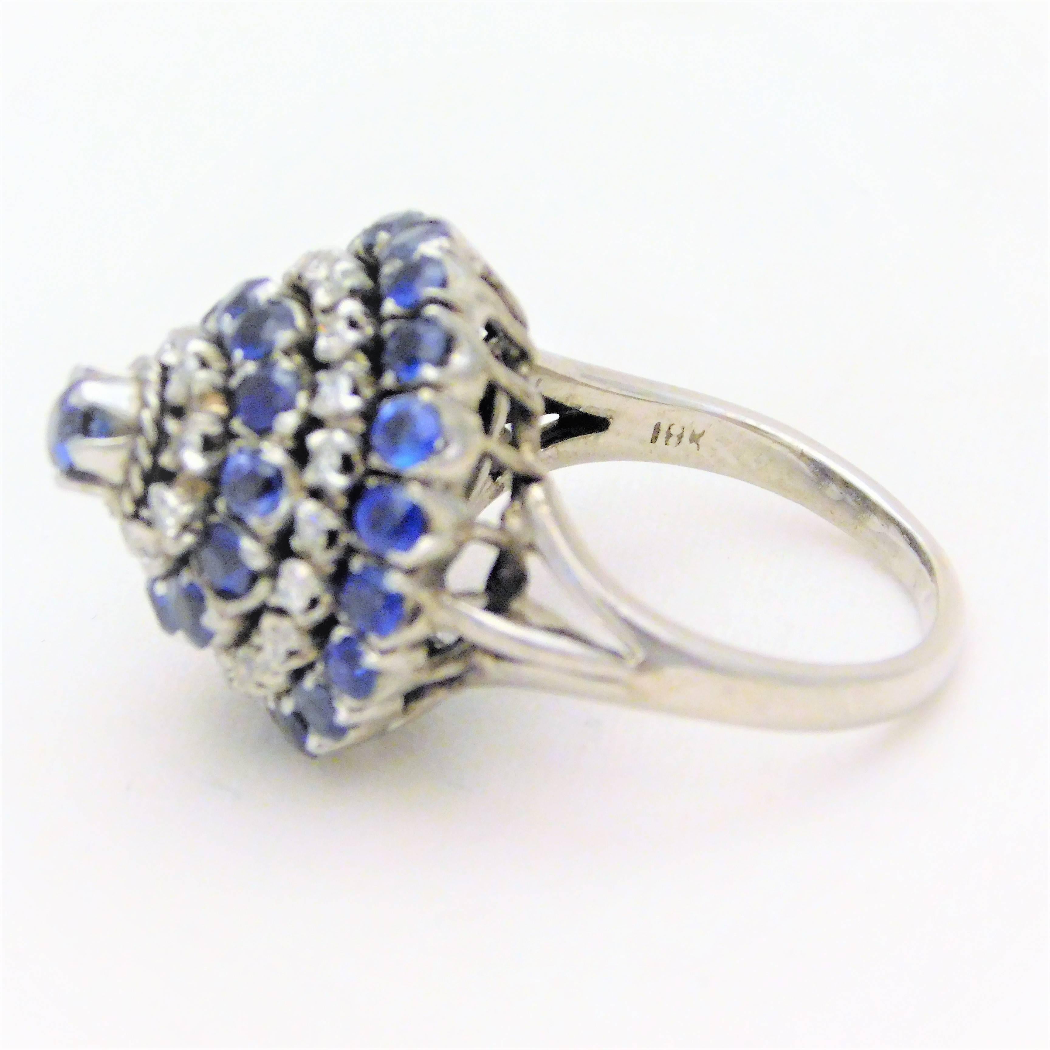 Midcentury Diamond and Sapphire Spinning Dome Ring, circa 1943 For Sale 3