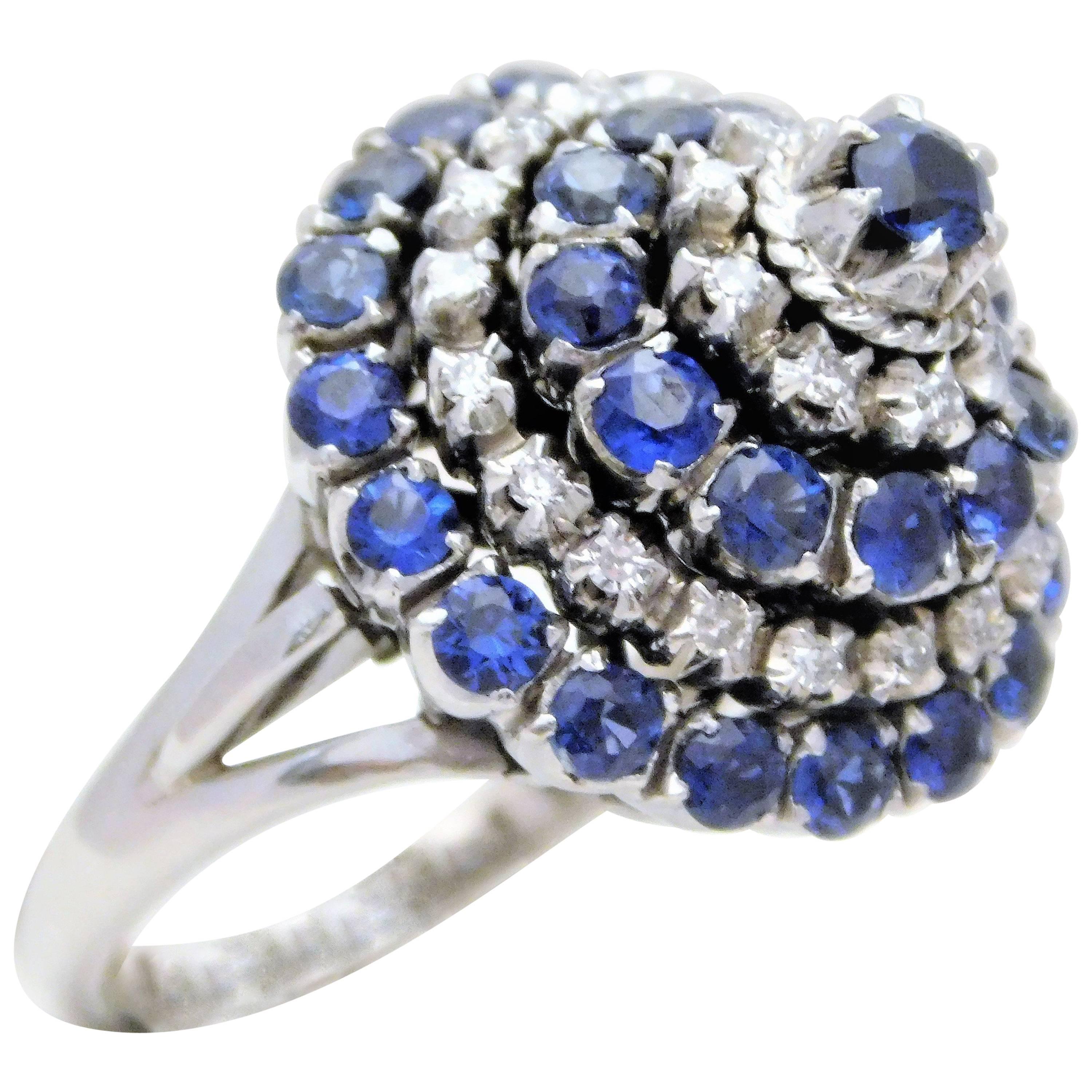 Midcentury Diamond and Sapphire Spinning Dome Ring, circa 1943 For Sale