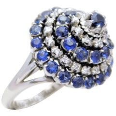 Vintage Midcentury Diamond and Sapphire Spinning Dome Ring, circa 1943