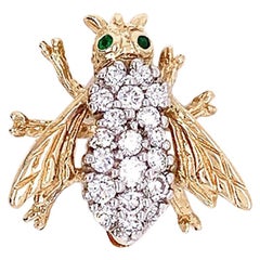 Midcentury Diamond Emerald Gold Bee Pin