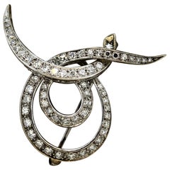 Midcentury Diamond Gold Swirl Brooch