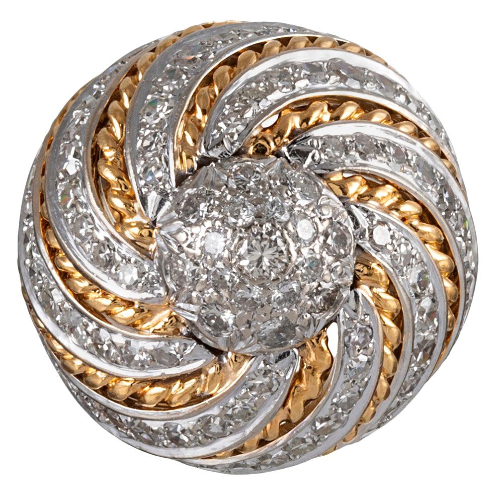 Midcentury Diamond Swirl Cocktail Ring For Sale