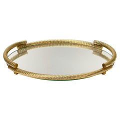 Midcentury Dimart 24-Karat Gold Plated and Brass Italian Tray with Mirror, 1980s