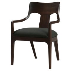 Mid‑Century Dining Armchair – Walnut Finish, Dark Green