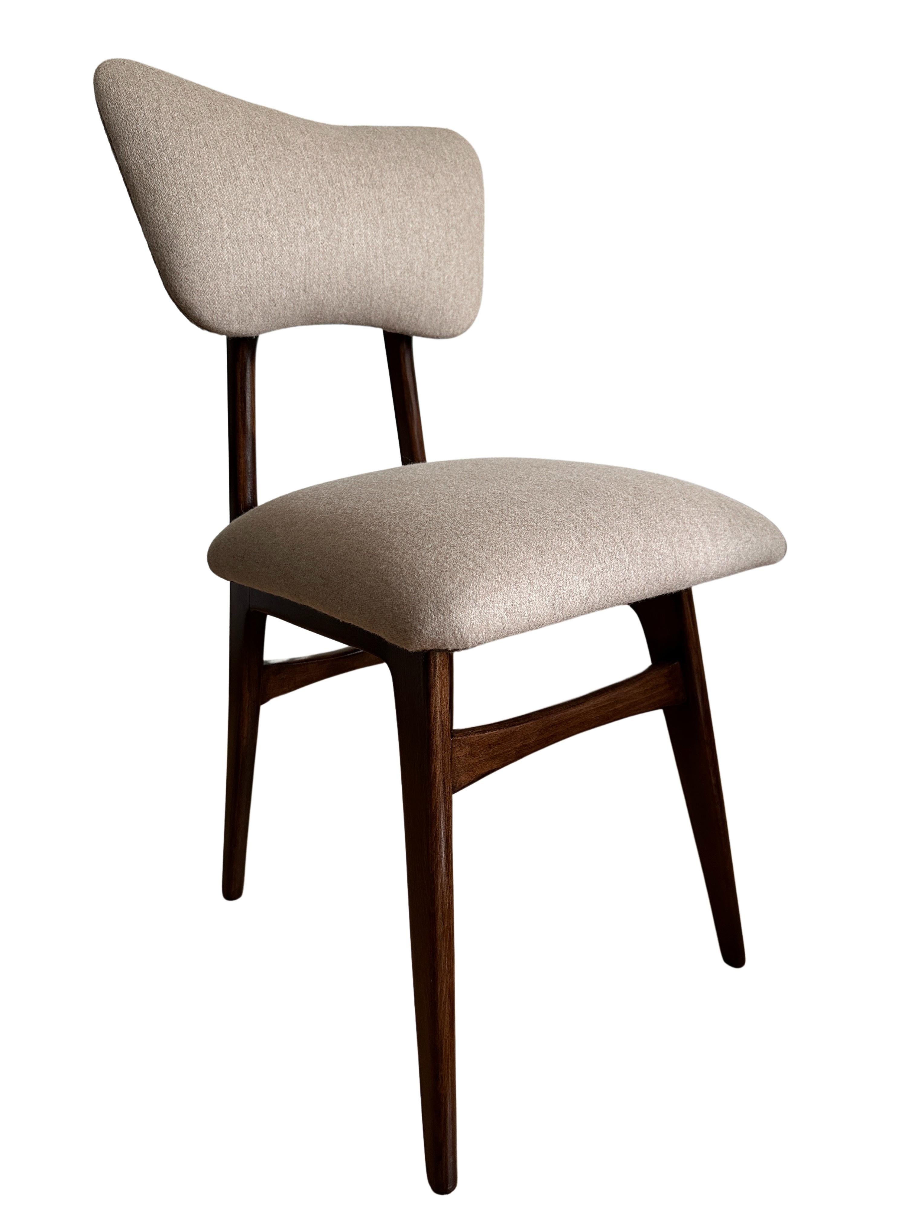 Midcentury Dining Chair in Beige Wool Upholstery, Poland, 1960s For Sale 5