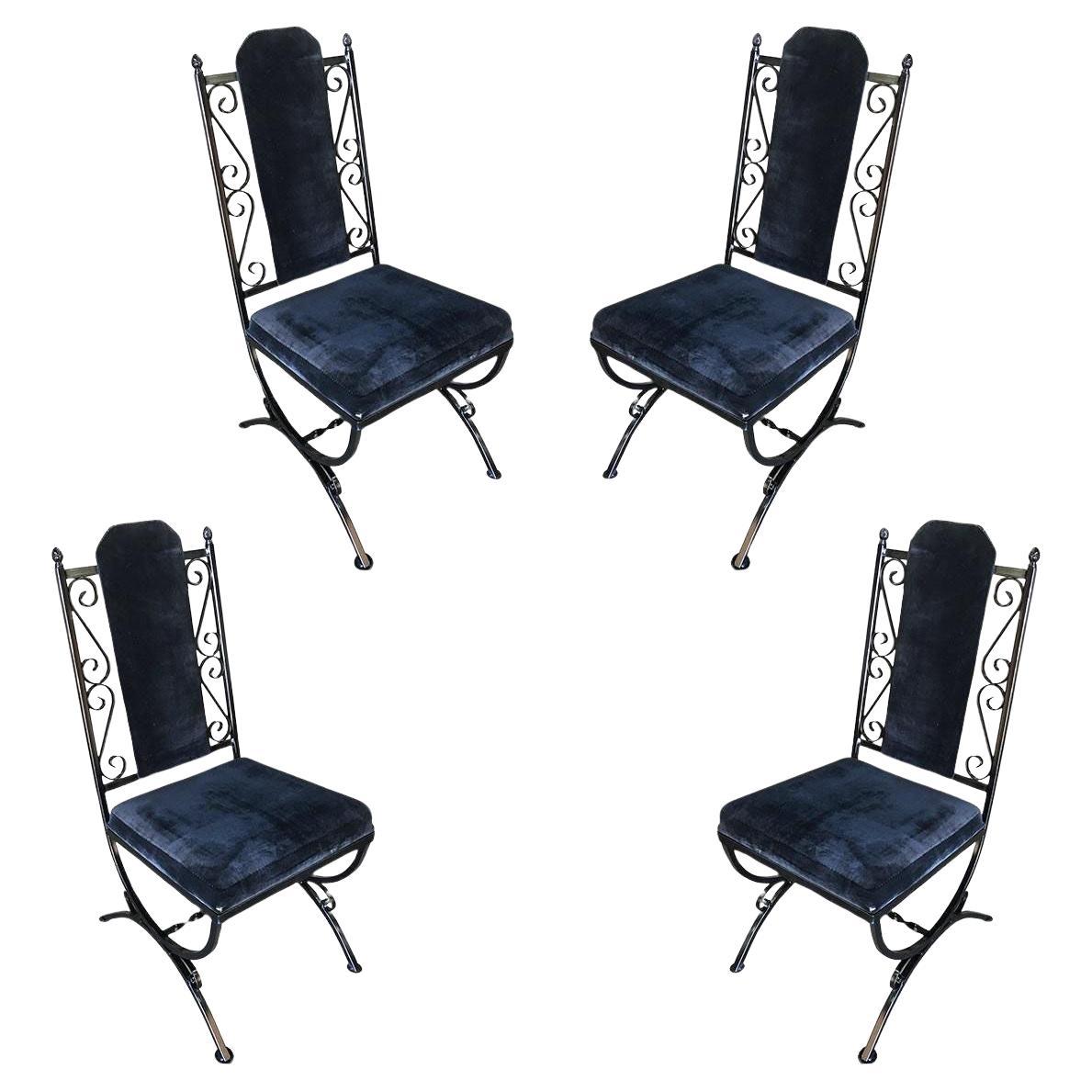 Midcentury Dining Chair with Scrolling Pattern, Set of Four