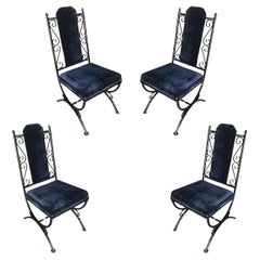 Retro Midcentury Dining Chair with Scrolling Pattern, Set of Four