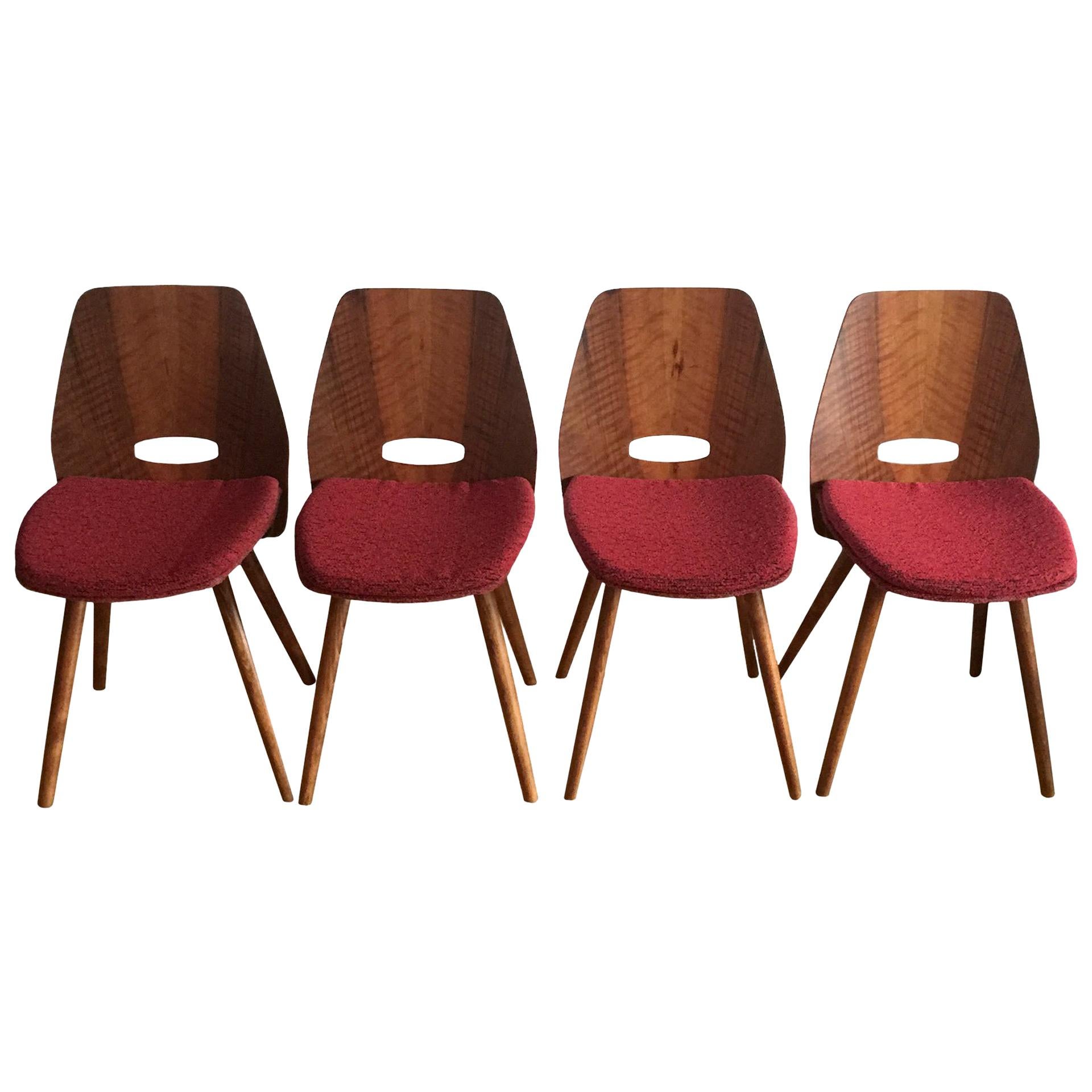 Midcentury Dining Chairs by Frantisek Jirak in Red, 1960s, Set of 4