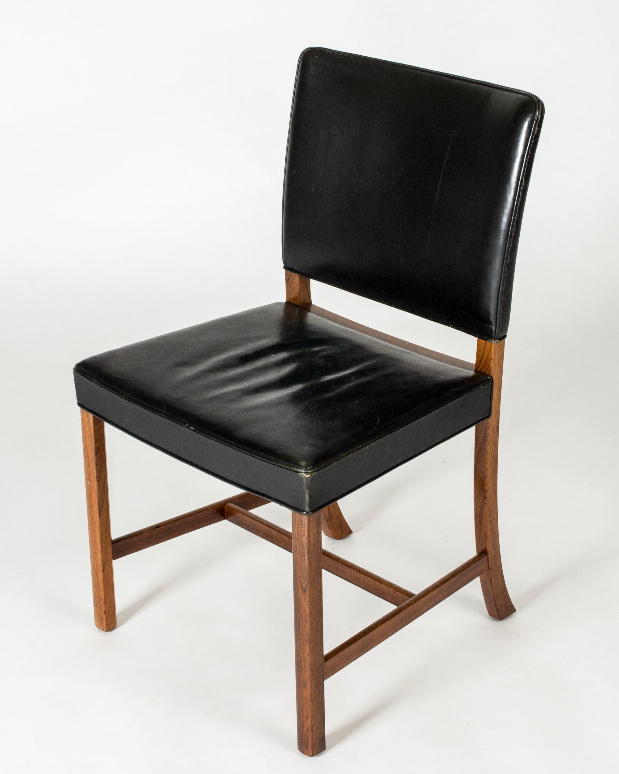 Leather Midcentury dining chairs by Ole Wanscher, Denmark, 1950s, set of eight For Sale