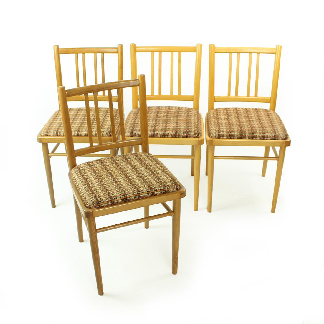 Midcentury Dining Chairs In Oak And Fabric, Ton Czechoslovakia, Set Of 4 For Sale 6