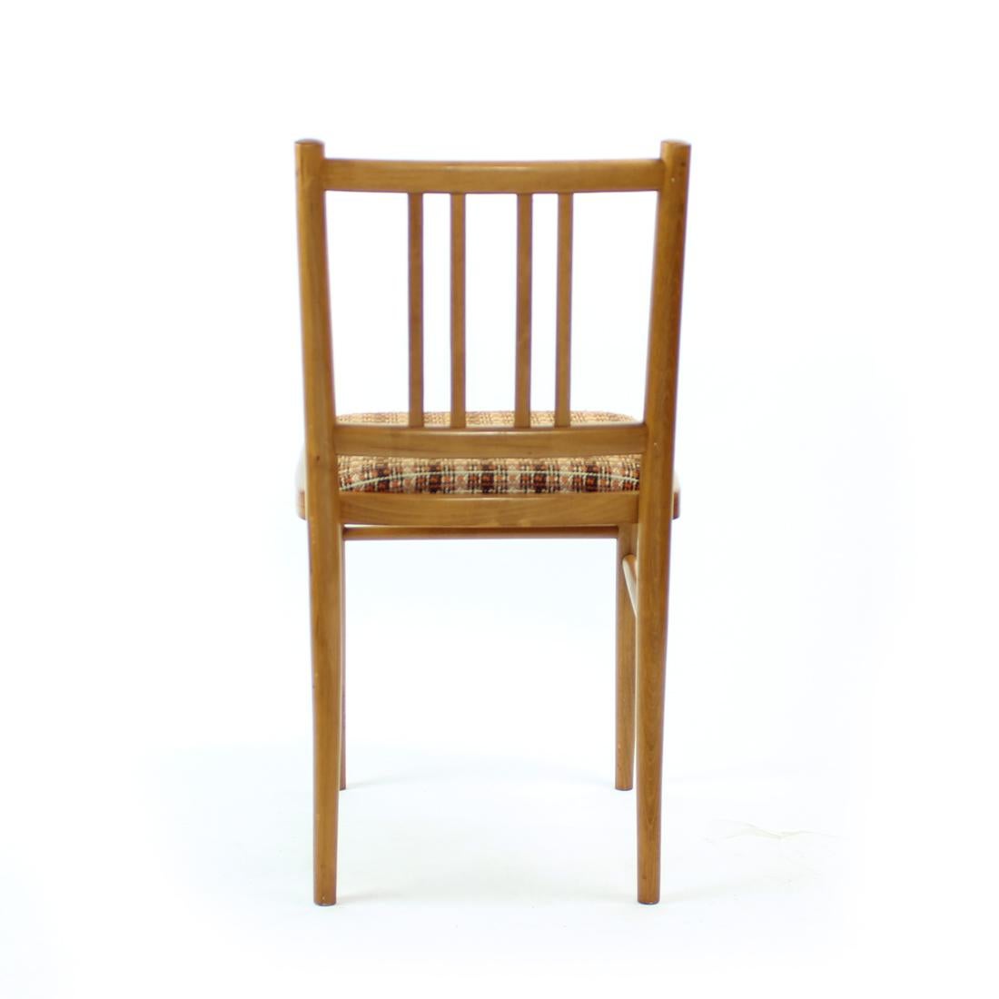 Textile Midcentury Dining Chairs In Oak And Fabric, Ton Czechoslovakia, Set Of 4 For Sale