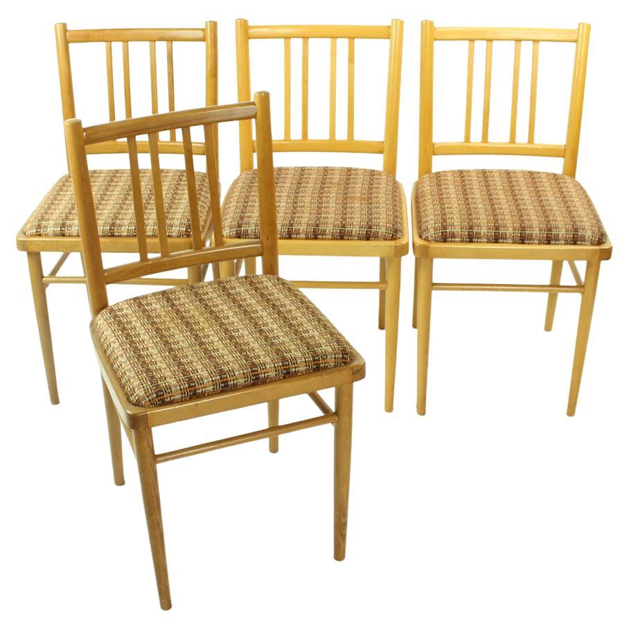 Midcentury Dining Chairs In Oak And Fabric, Ton Czechoslovakia, Set Of 4