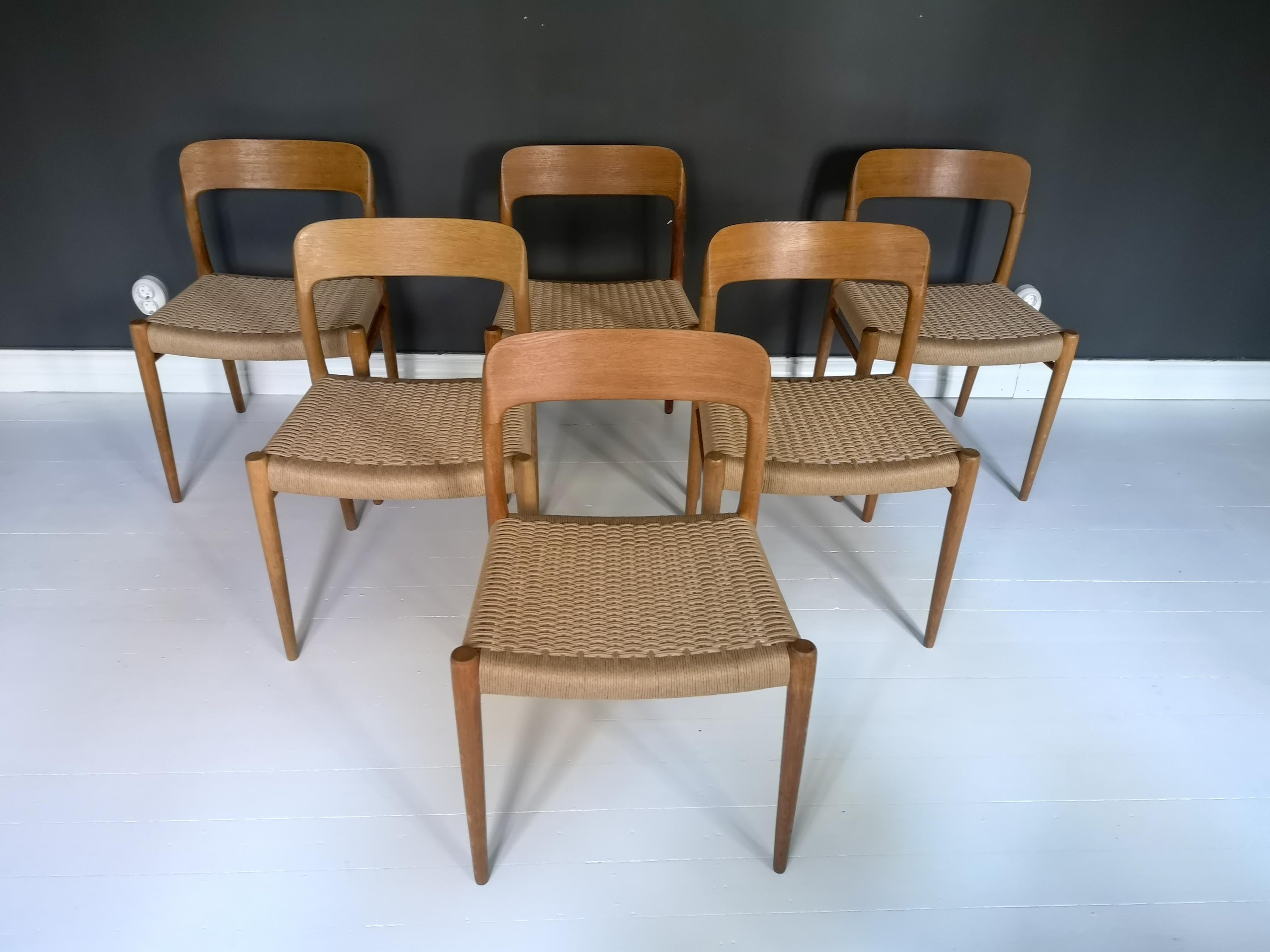 Mid-Century Modern Midcentury Dining Chairs, Model 75 by Niels O. Møller Oak