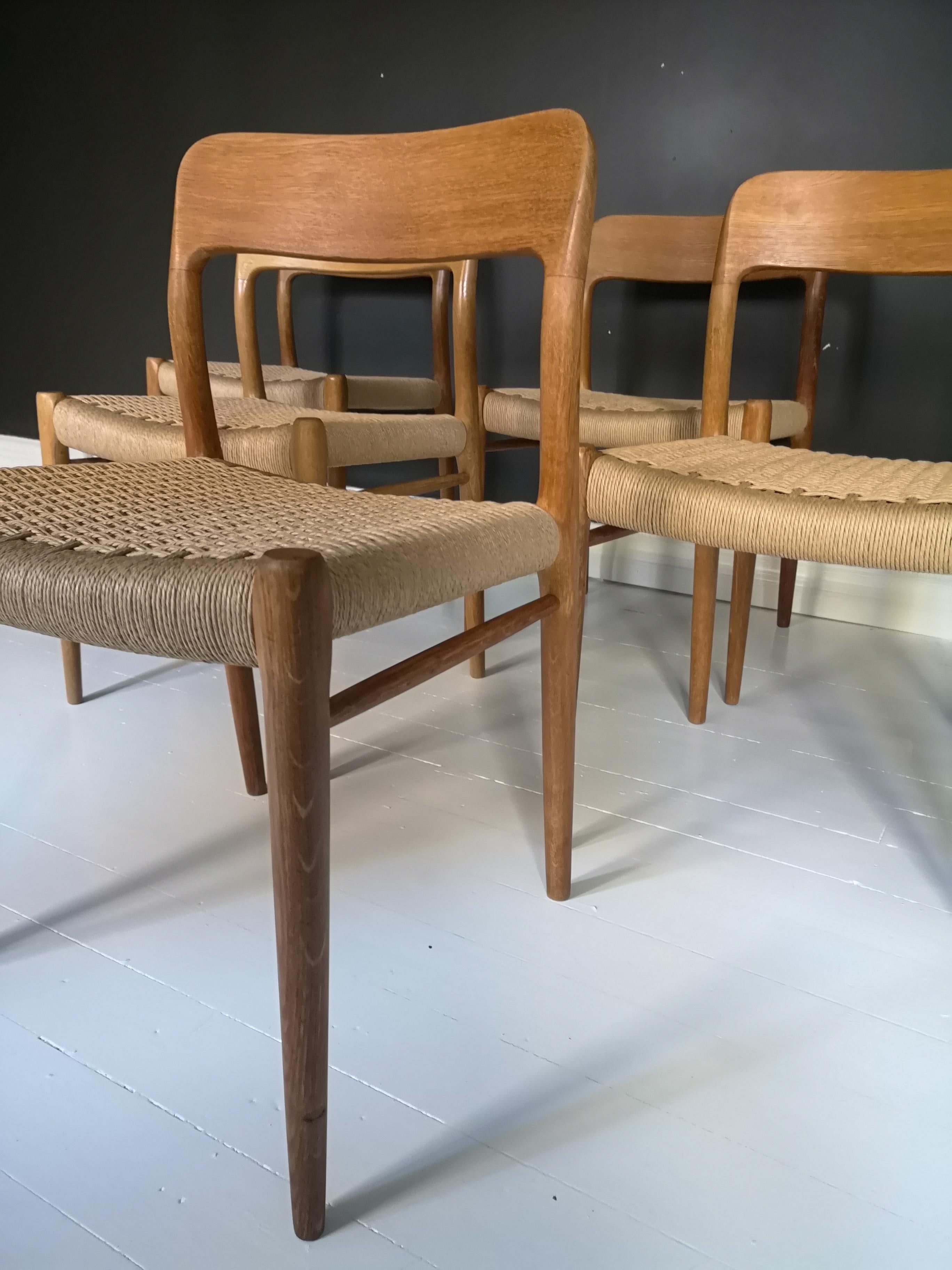 Danish Midcentury Dining Chairs, Model 75 by Niels O. Møller Oak