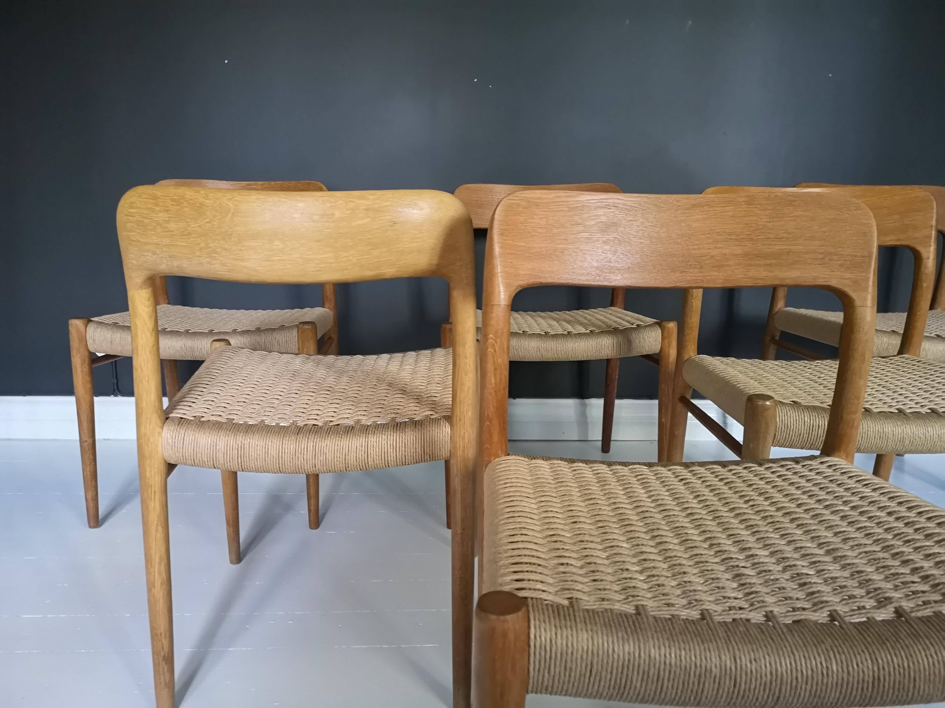 Papercord Midcentury Dining Chairs, Model 75 by Niels O. Møller Oak