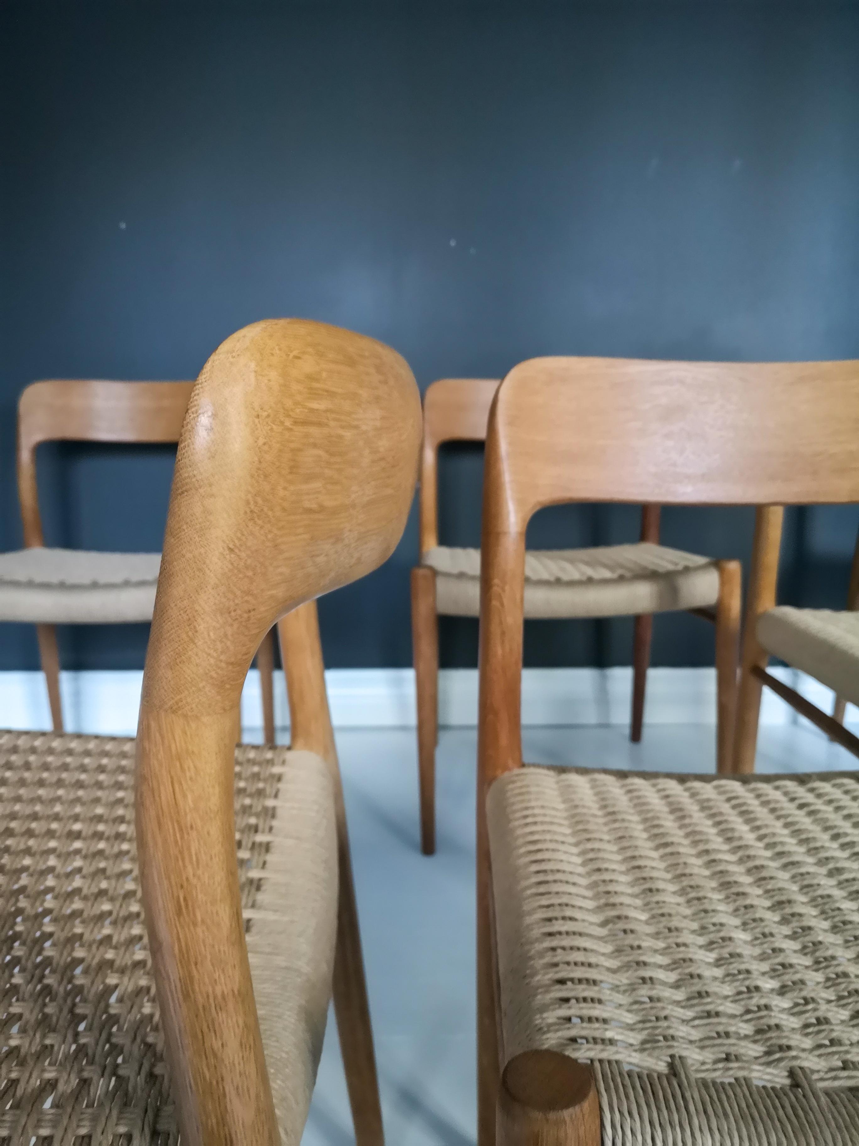 Midcentury Dining Chairs, Model 75 by Niels O. Møller Oak 1