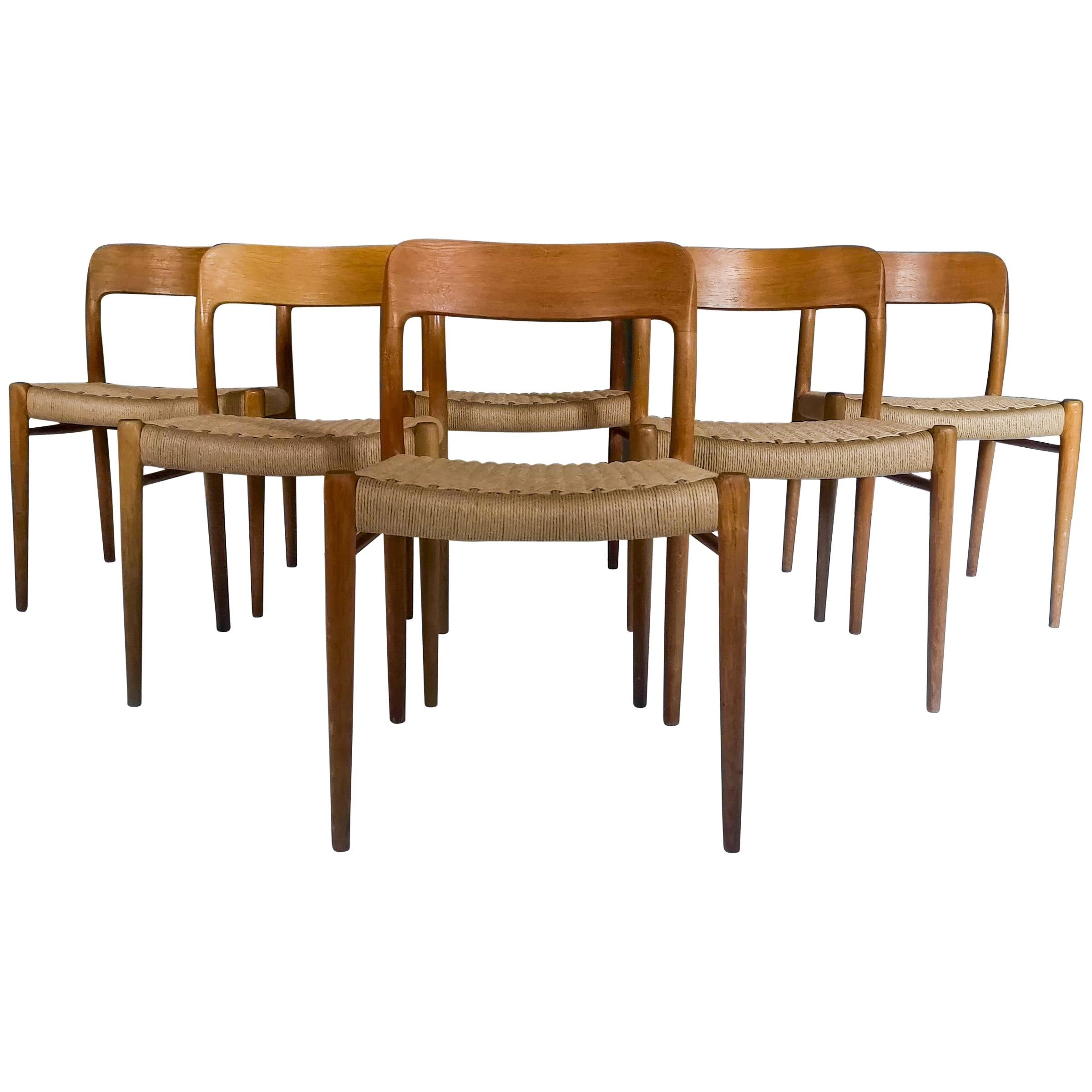 Midcentury Dining Chairs, Model 75 by Niels O. Møller Oak