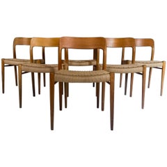 Midcentury Dining Chairs, Model 75 by Niels O. Møller Oak